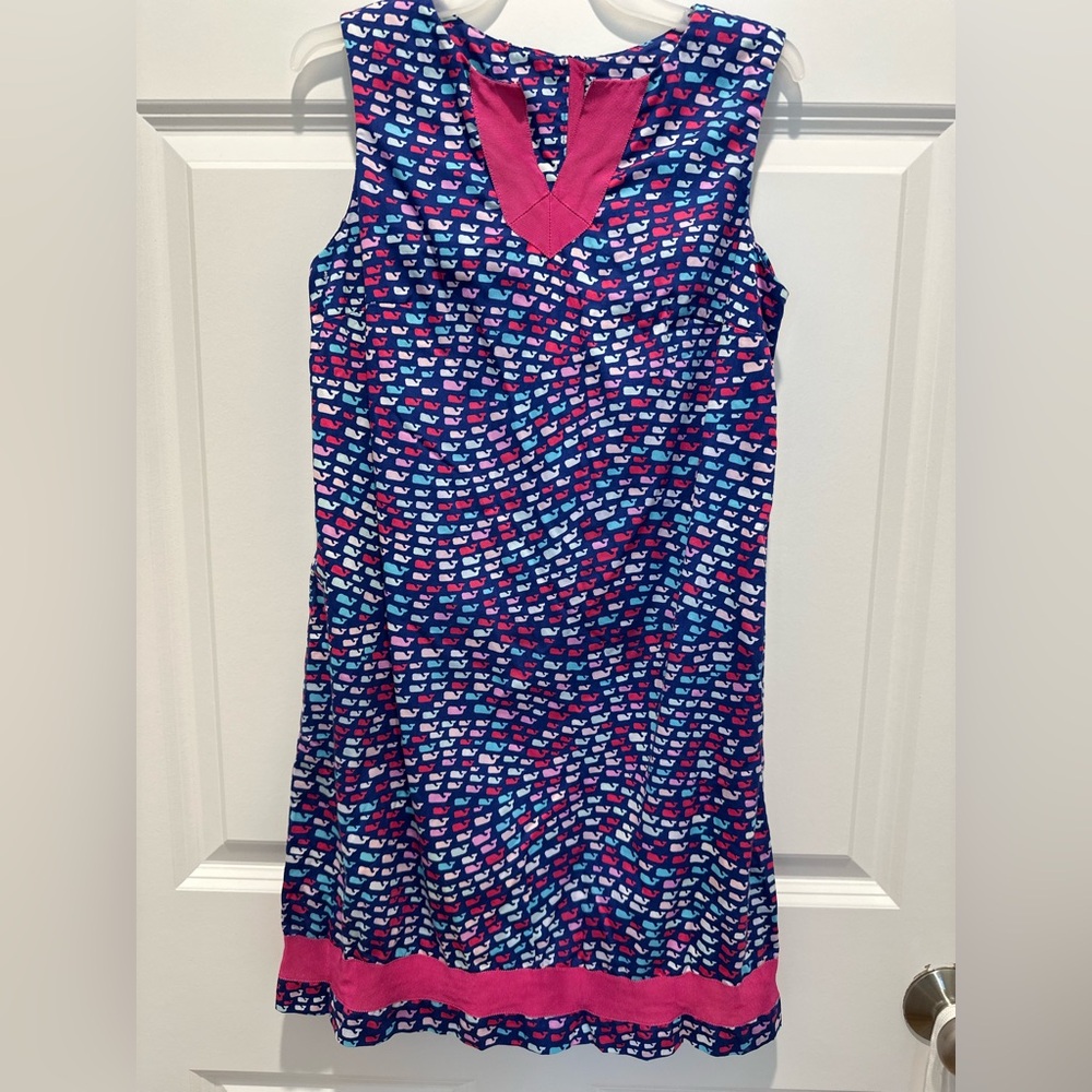 Vineyard Vines Navy Pink Whale Print Sleeveless Dress
